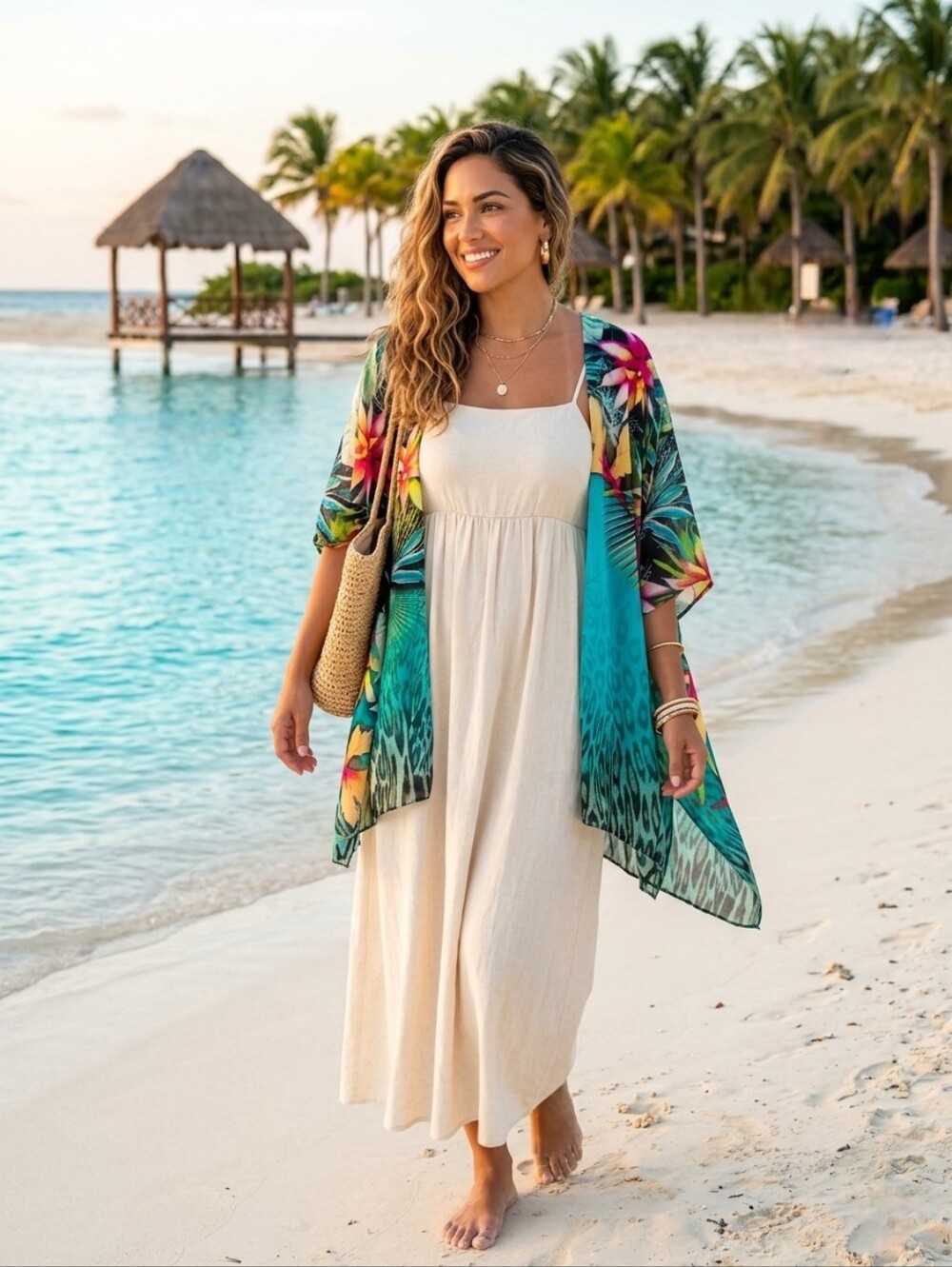 🩵EUC Chicos "Tropical Floral🌺 Leopard🐆 Print Teal🩵 Kimono" 💯% Rayon Sz L/XL